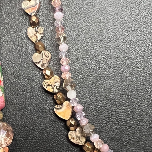 Rose Quartz and Snakeskin Agate Necklace & Hand Design Earrings Jewelry Set - Picture 3 of 3